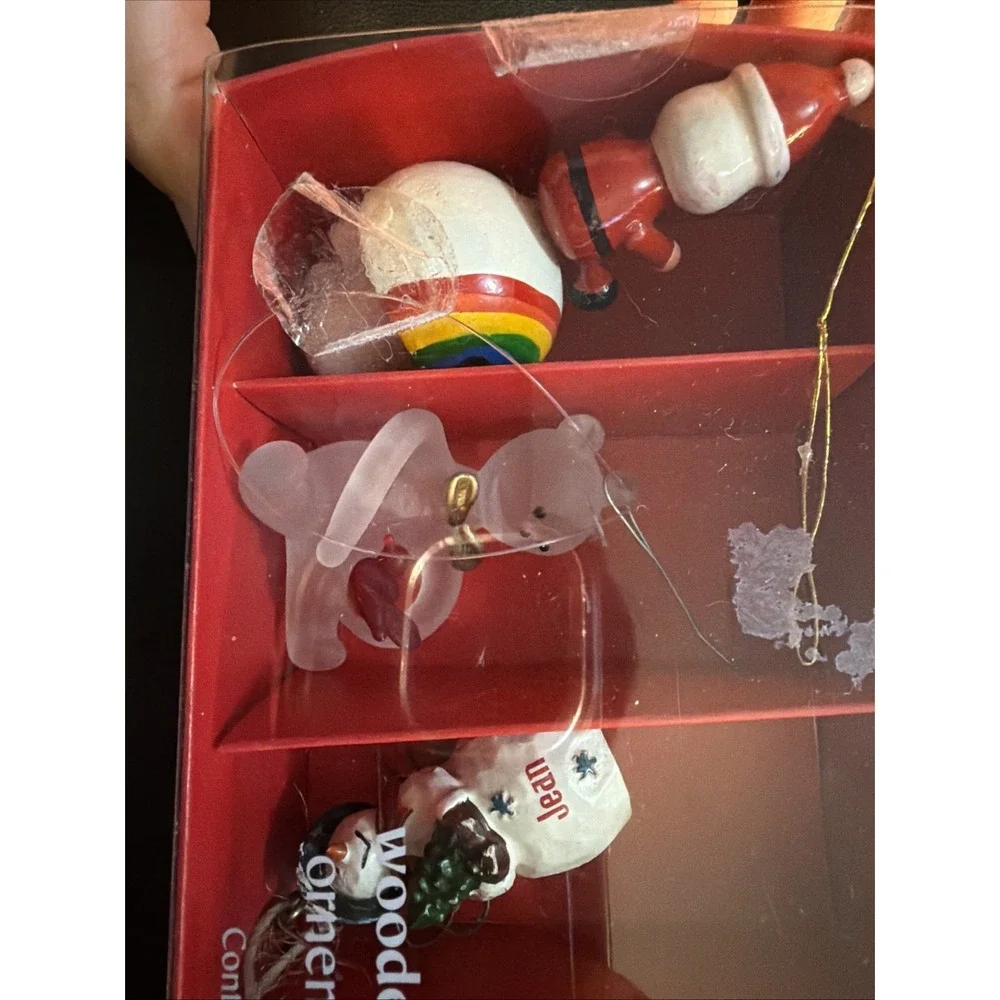 Vintage Pier 1 Imports Set Of 6 Miniature Wooden Christmas Ornaments!